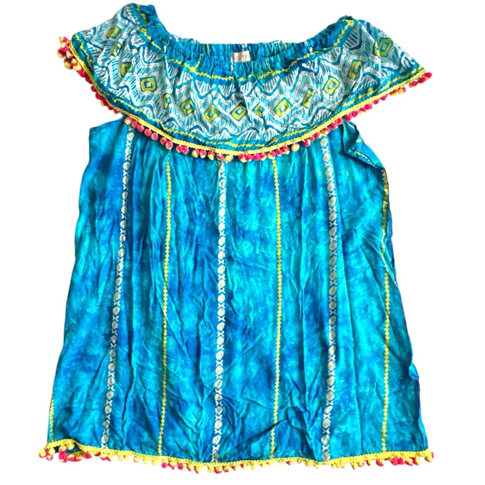 NWT!! Women’s Turquoise Blue Boho Dress with Pom Pom Trim - Picture 3 of 12